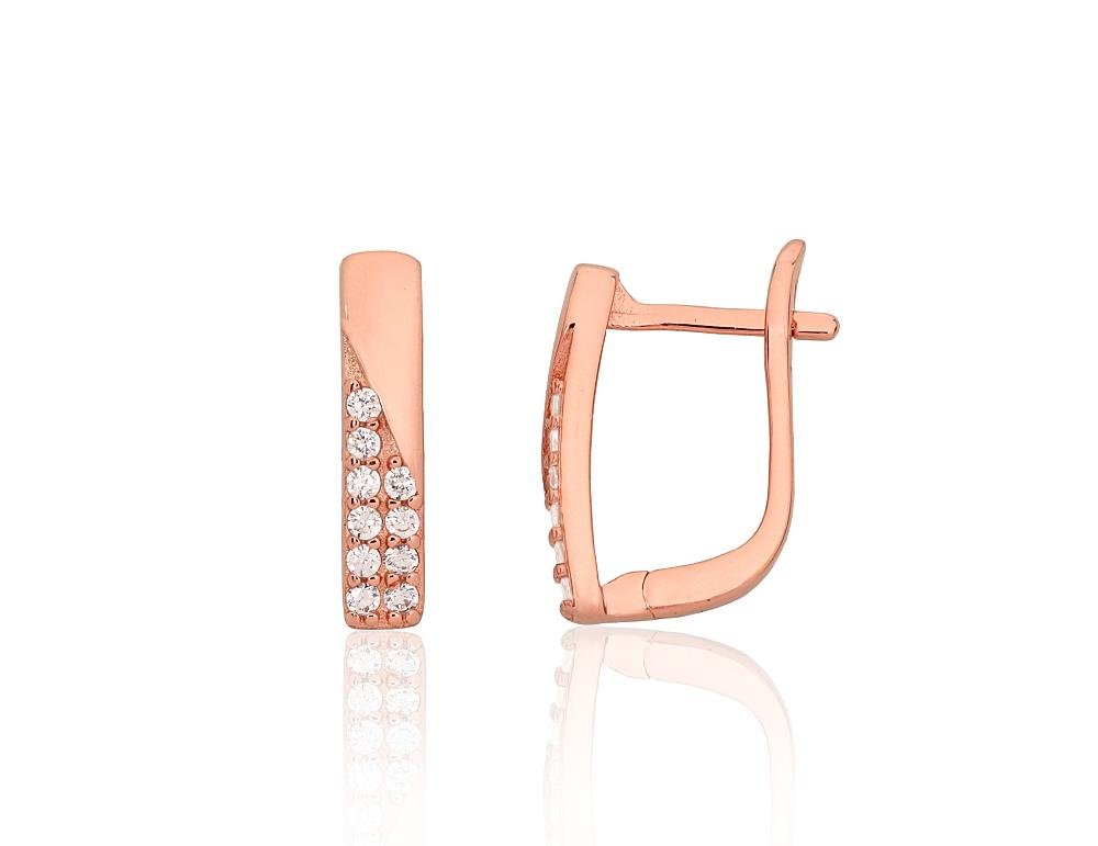 Silver earrings with 'english' lock with Zirkons