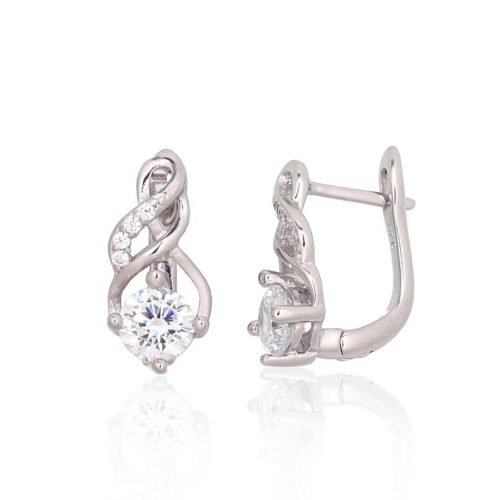 Silver earrings with 'english' lock with Zirkons