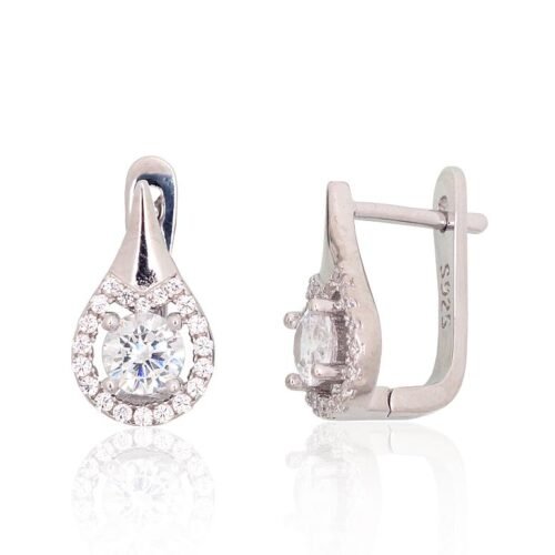Silver earrings with 'english' lock with Zirkons