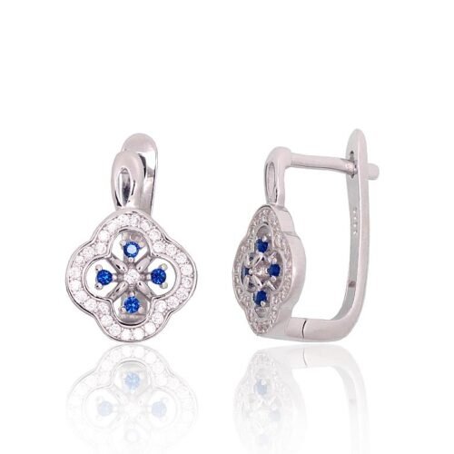 Silver earrings with 'english' lock with Zirkons
