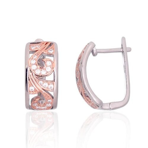Silver earrings with 'english' lock with Zirkons