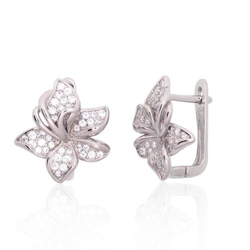 Silver earrings with 'english' lock with Zirkons