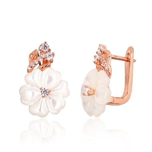 Silver earrings with 'english' lock with Zirkons , Mother-of-pearl