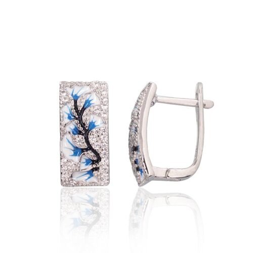 Silver earrings with 'english' lock with Zirkons , Jewelery enamel