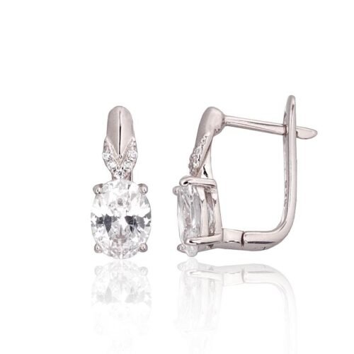 Silver earrings with 'english' lock with Zirkons