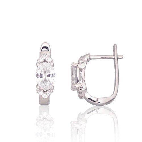 Silver earrings with 'english' lock with Zirkons