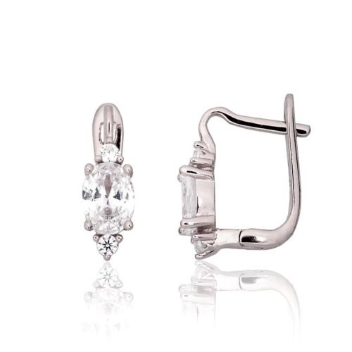 Silver earrings with 'english' lock with Zirkons