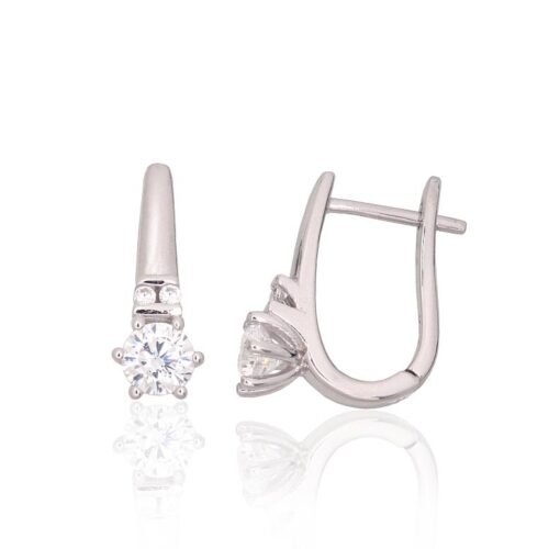 Silver earrings with 'english' lock with Zirkons