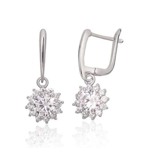 Silver earrings with 'english' lock with Zirkons