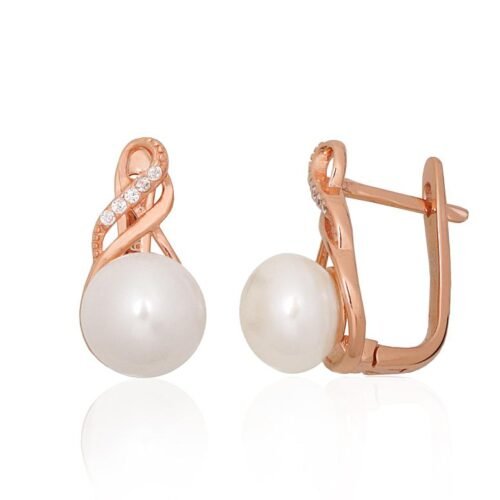 Silver earrings with 'english' lock with Zirkons , Fresh-water Pearl