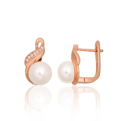 Silver earrings with 'english' lock with Zirkons , Fresh-water Pearl
