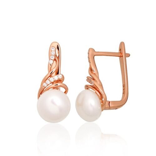 Silver earrings with 'english' lock with Zirkons , Fresh-water Pearl