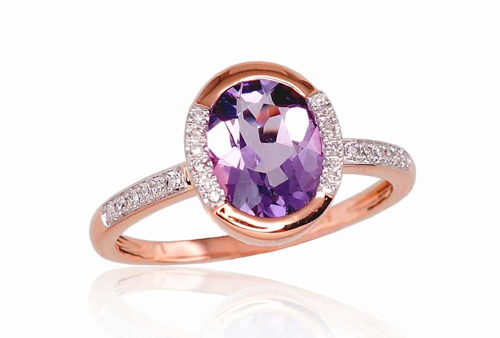 Gold ring with Diamonds , Amethyst