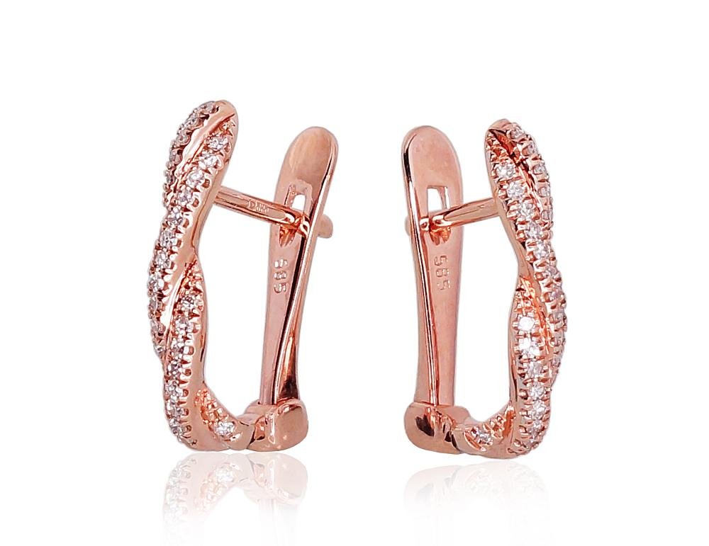Gold earrings with 'english' lock with Diamonds - Image 2