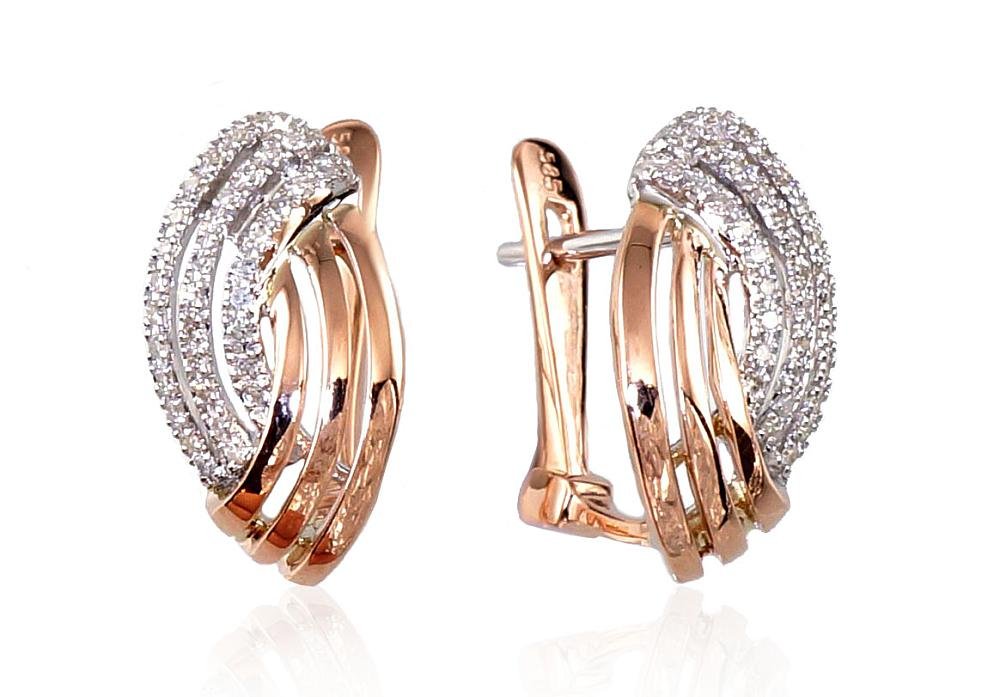 Gold earrings with 'english' lock with Diamonds