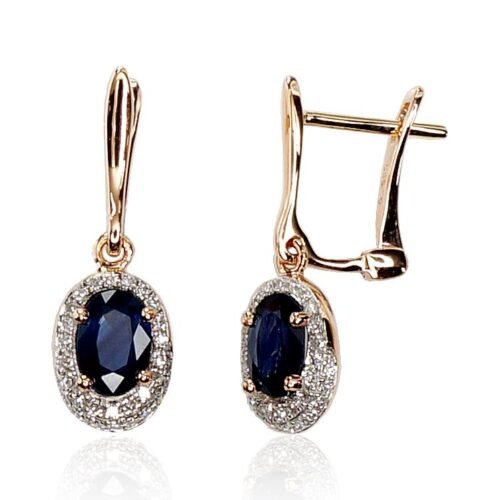 Gold earrings with 'english' lock with Diamonds , Sapphire