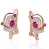Gold earrings with 'english' lock with Diamonds , Ruby - Image 2