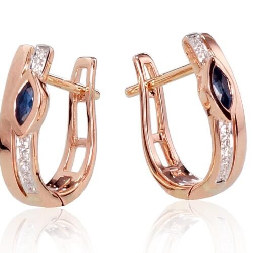 Alternative view of Gold earrings with 'english' lock with Diamonds , Sapphire