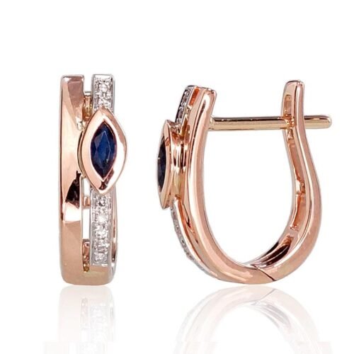 Gold earrings with 'english' lock with Diamonds , Sapphire