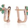 Gold earrings with 'english' lock with Diamonds , Emerald - Image 2