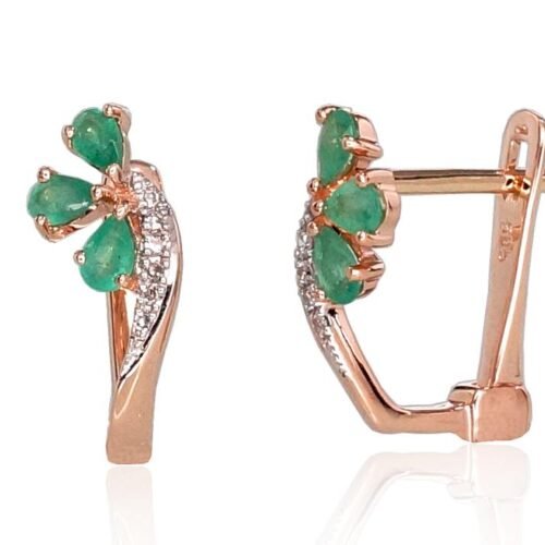 Gold earrings with 'english' lock with Diamonds , Emerald