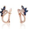 Gold earrings with 'english' lock with Diamonds , Sapphire - Image 2