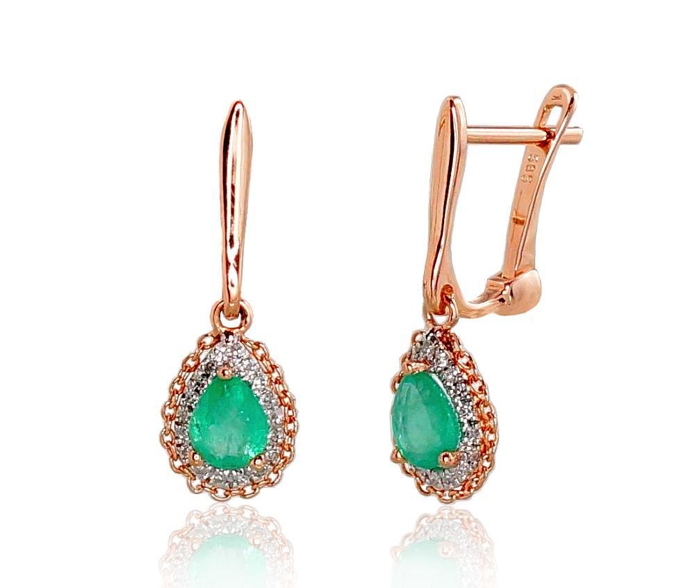 Gold earrings with 'english' lock with Diamonds , Emerald