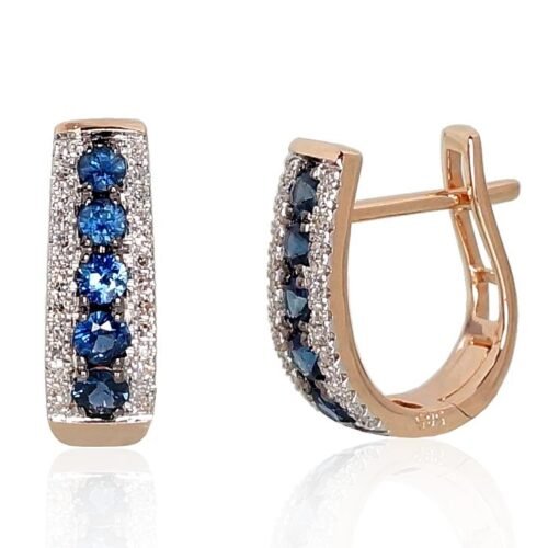 Gold earrings with 'english' lock with Diamonds , Sapphire
