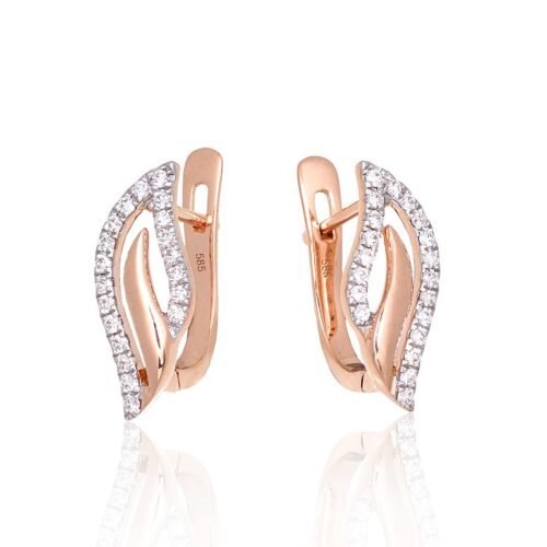 Alternative view of Gold earrings with 'english' lock with Diamonds
