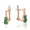 Gold earrings with 'english' lock with Diamonds , Emerald - Image 2
