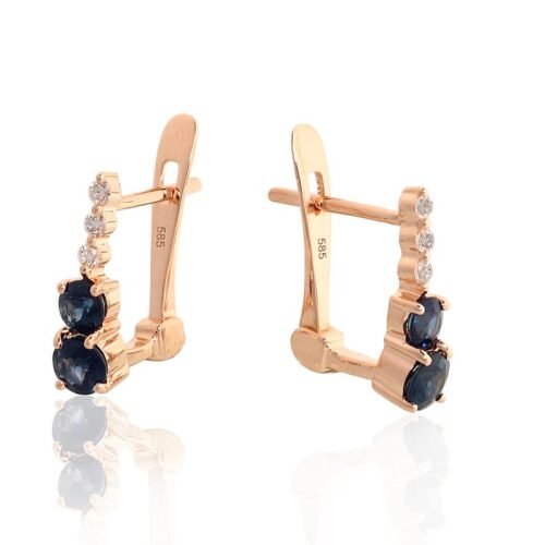 Alternative view of Gold earrings with 'english' lock with Diamonds , Sapphire