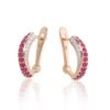Gold earrings with 'english' lock with Diamonds , Ruby - Image 2