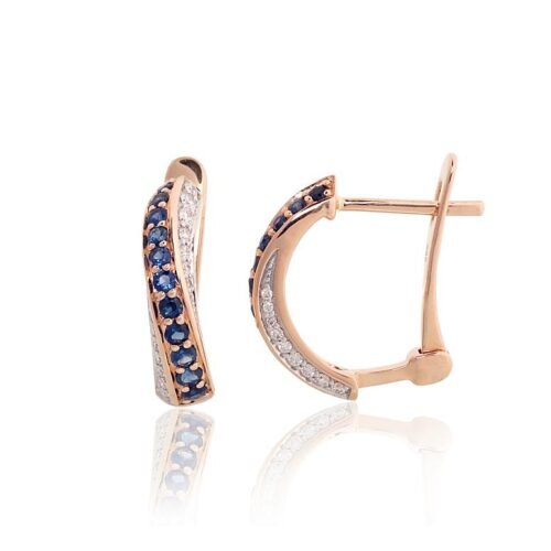 Gold earrings with 'english' lock with Diamonds , Sapphire