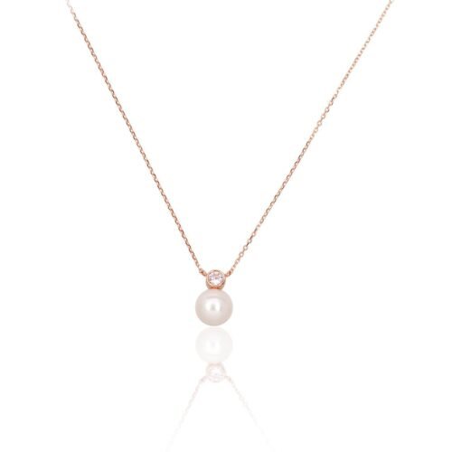 Gold necklace with Zirkons , Fresh-water Pearl