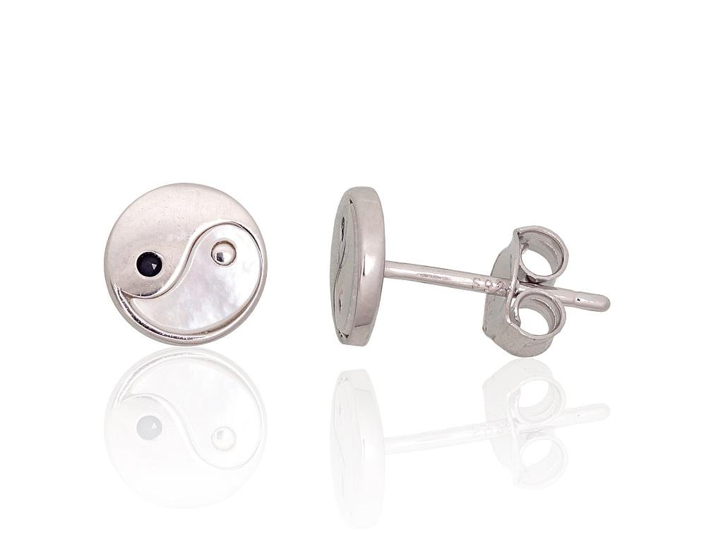 Silver stud earrings with Zirkons , Mother-of-pearl