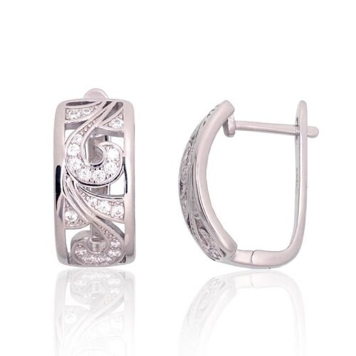 Silver earrings with 'english' lock with Zirkons