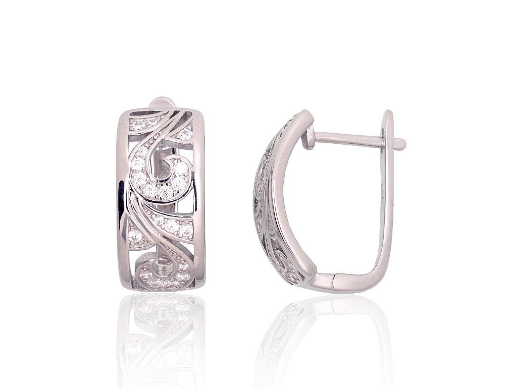 Silver earrings with 'english' lock with Zirkons