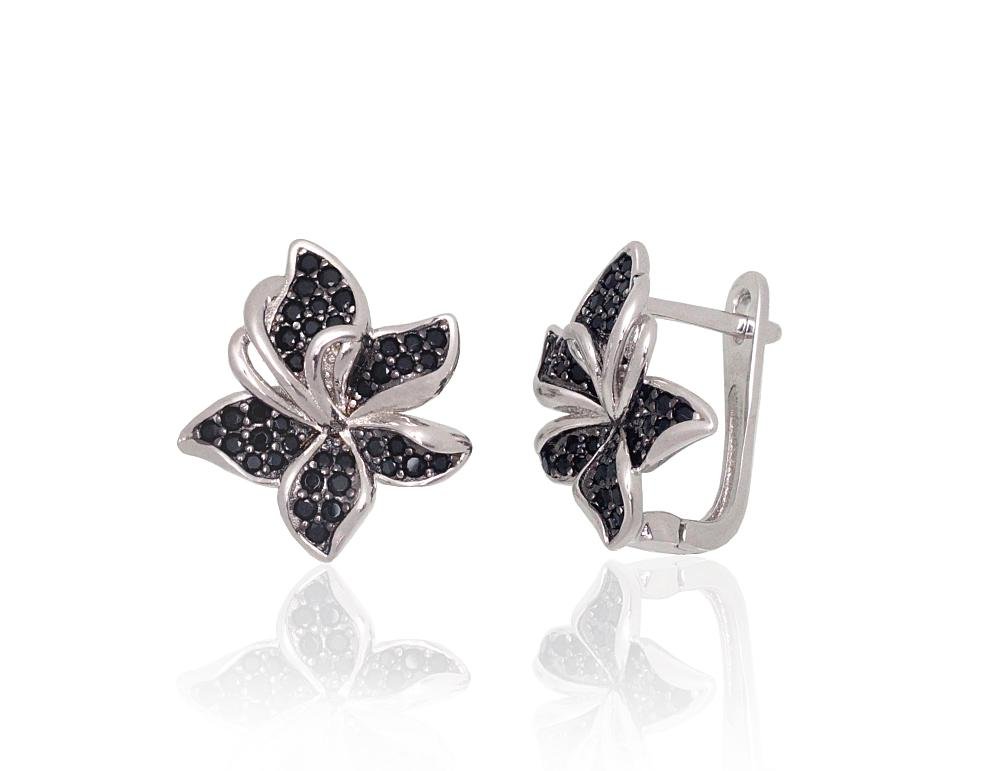 Silver earrings with 'english' lock with Zirkons