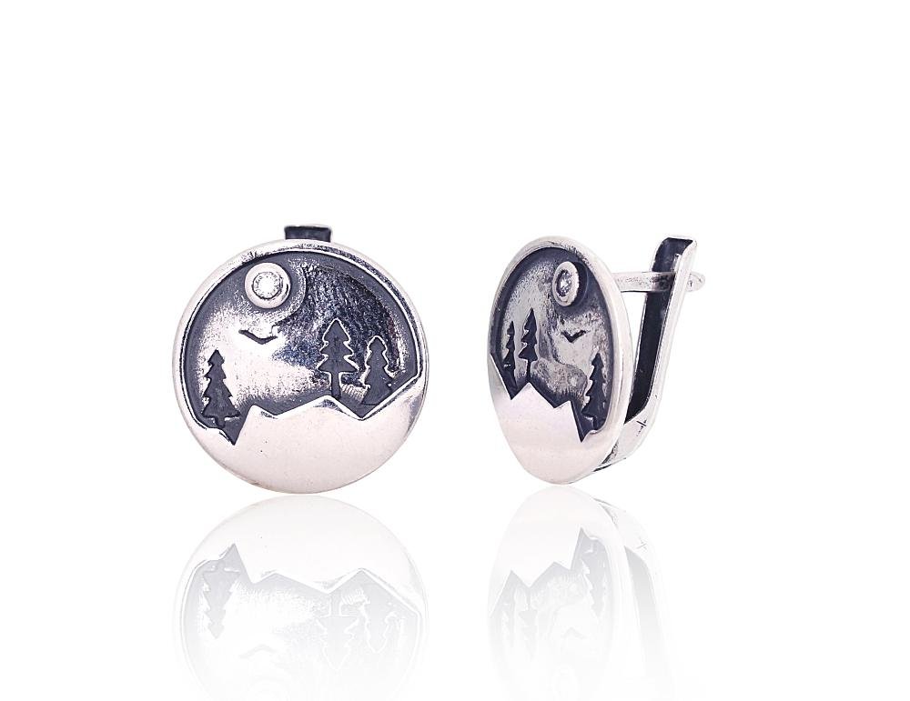 Silver earrings with 'english' lock with Zirkons