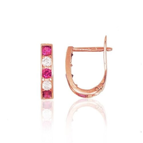 Gold earrings with 'english' lock with Zirkons