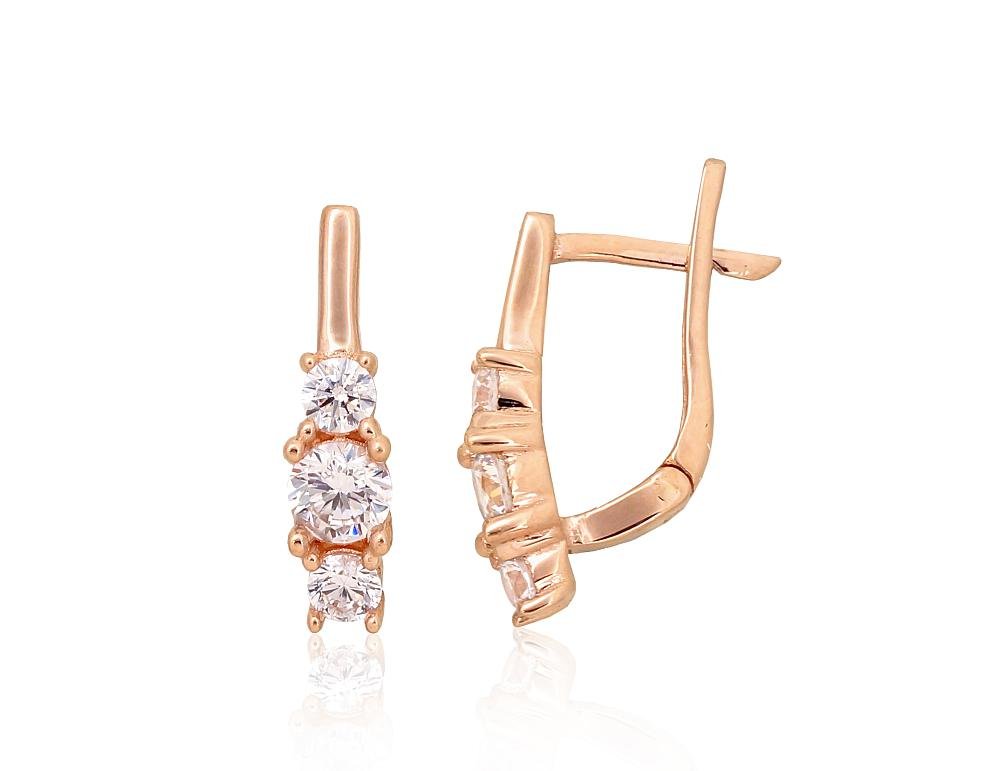 Gold earrings with 'english' lock with Zirkons