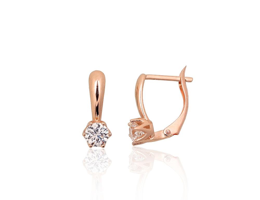 Gold earrings with 'english' lock with Zirkons