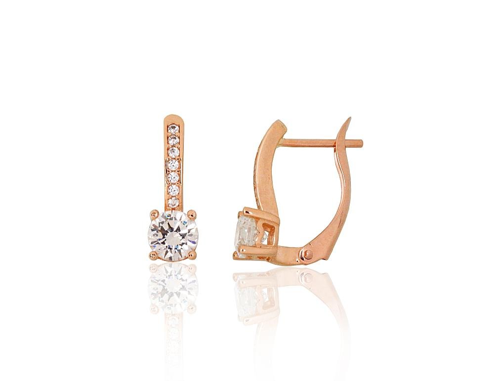 Gold earrings with 'english' lock with Zirkons