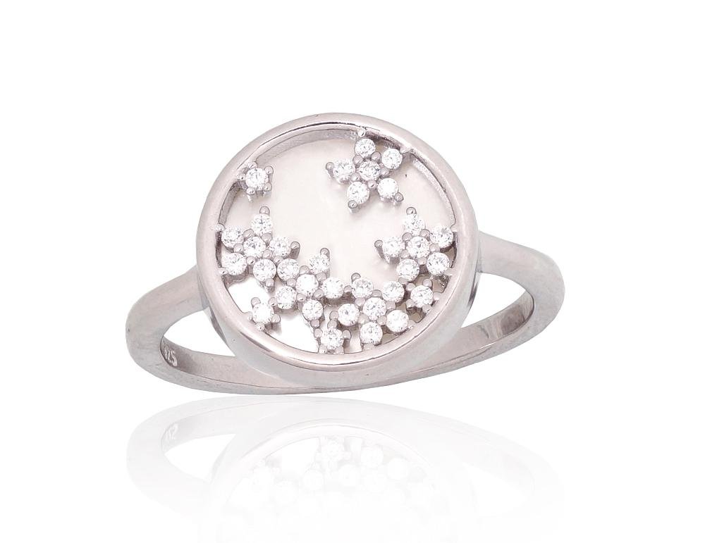 Silver ring with Zirkons , Mother-of-pearl