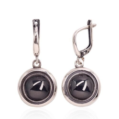 Silver earrings with 'english' lock with Hematite