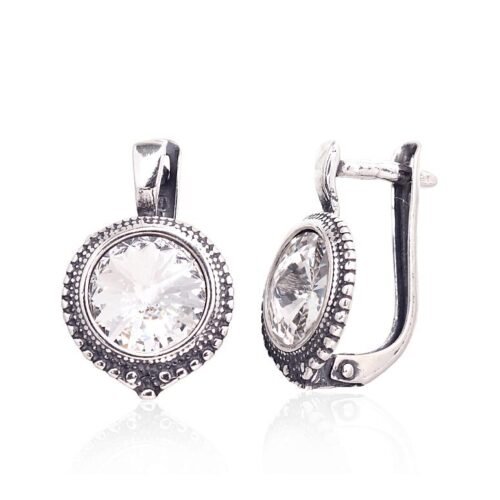 Silver earrings with 'english' lock with Crystals