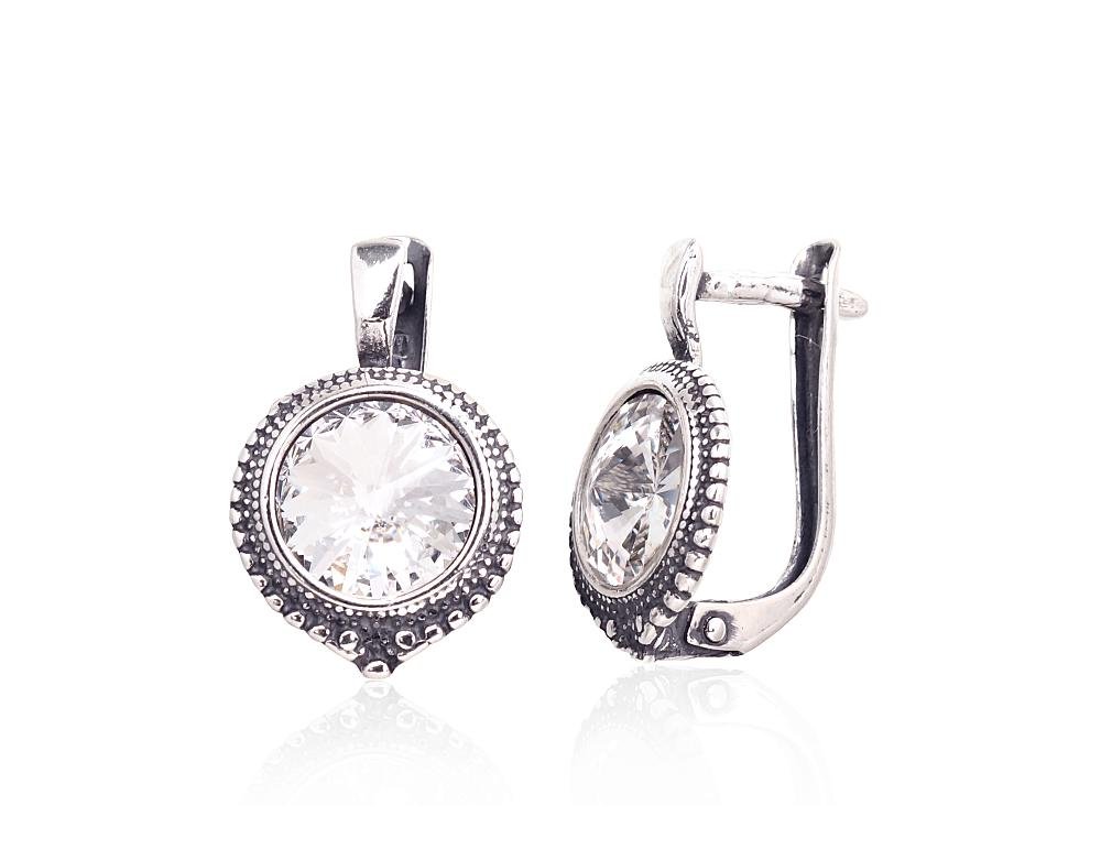 Silver earrings with 'english' lock with Crystals