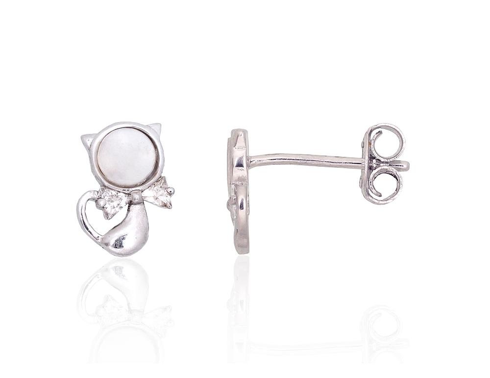 Silver stud earrings with Zirkons , Mother-of-pearl